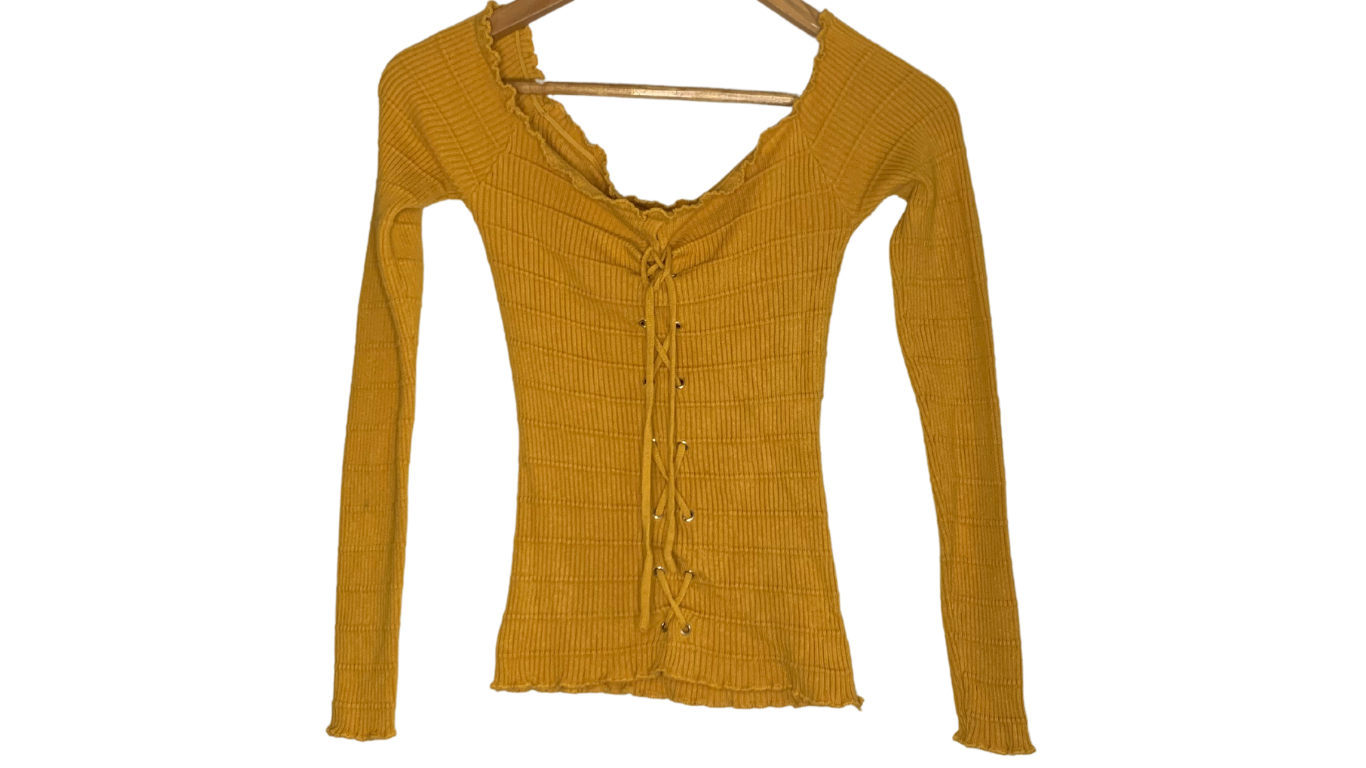 Goldenrod Off-the-Shoulder Ribbed Top, M