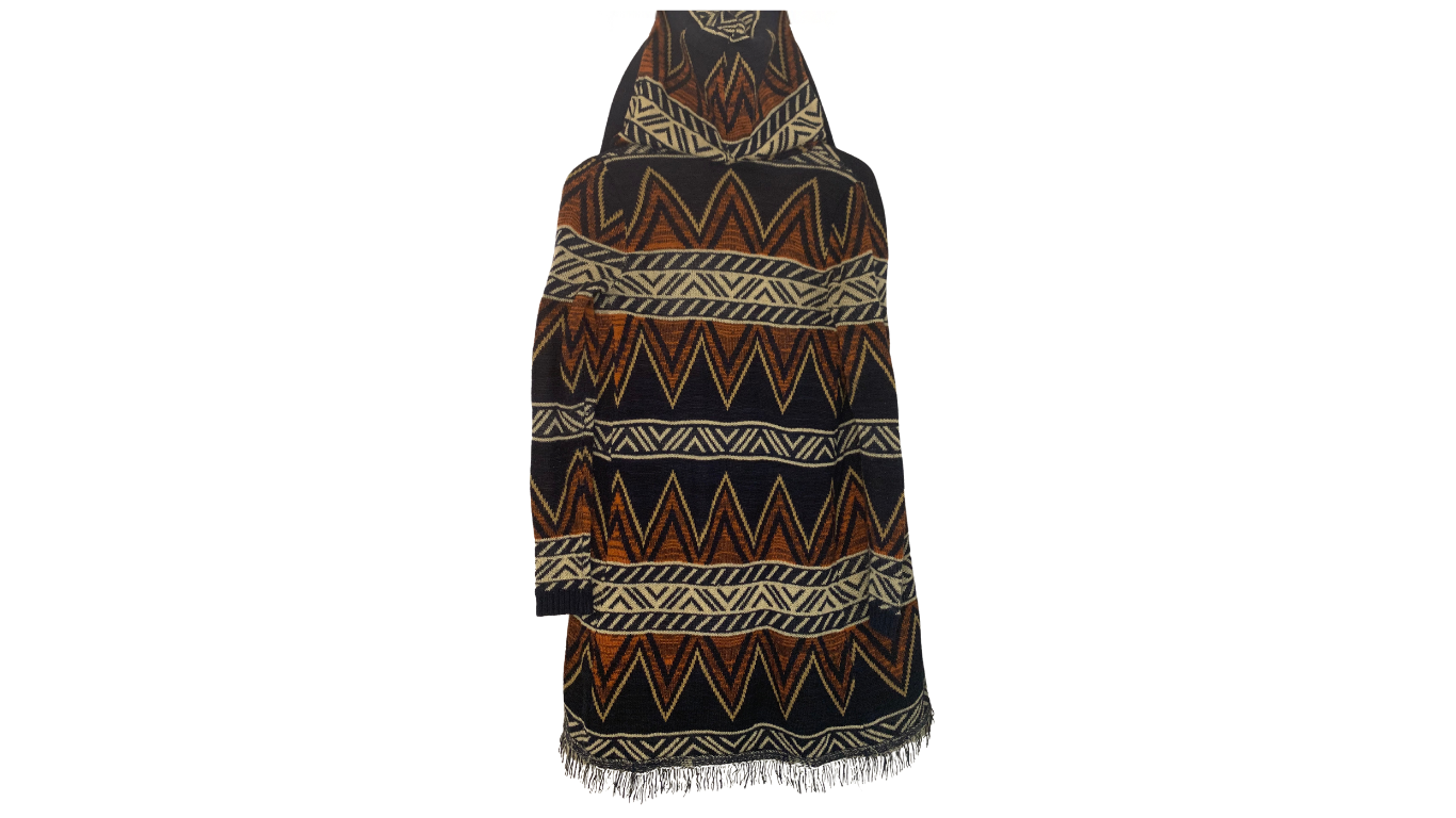 Bohemian Tribal Print Hooded Cardigan, S