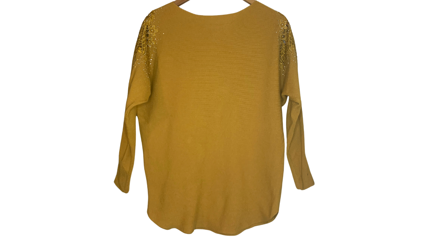 Goldenrod Top with Embroidered Shoulder Detail, S