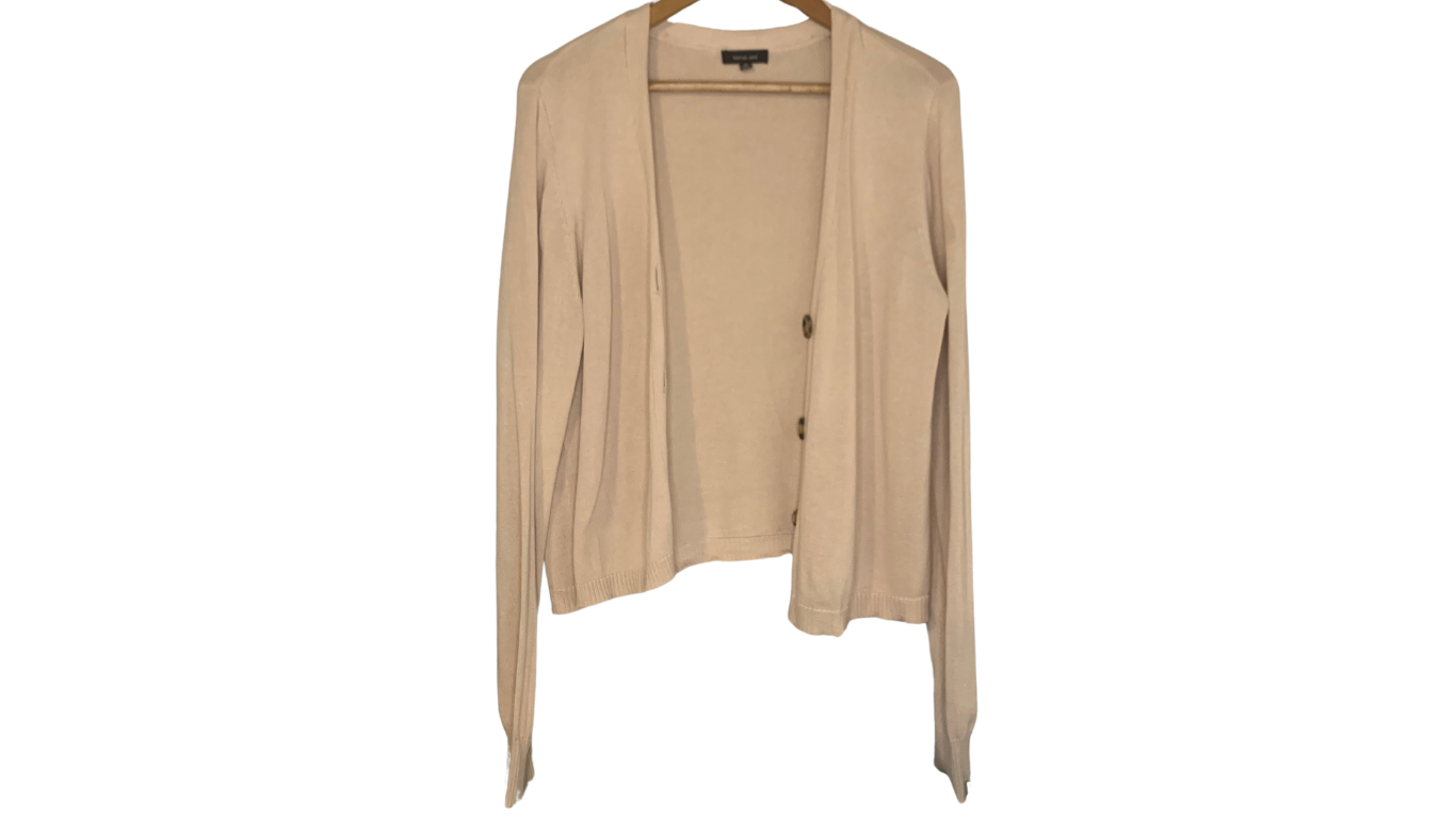 Classic Beige Button-Up Cardigan Sweater, M