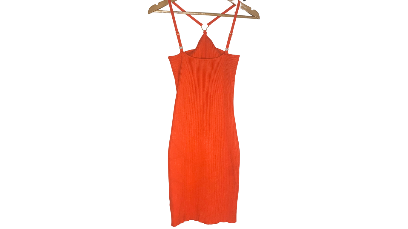 Women's Orange Strappy Bodycon Midi Dress, L