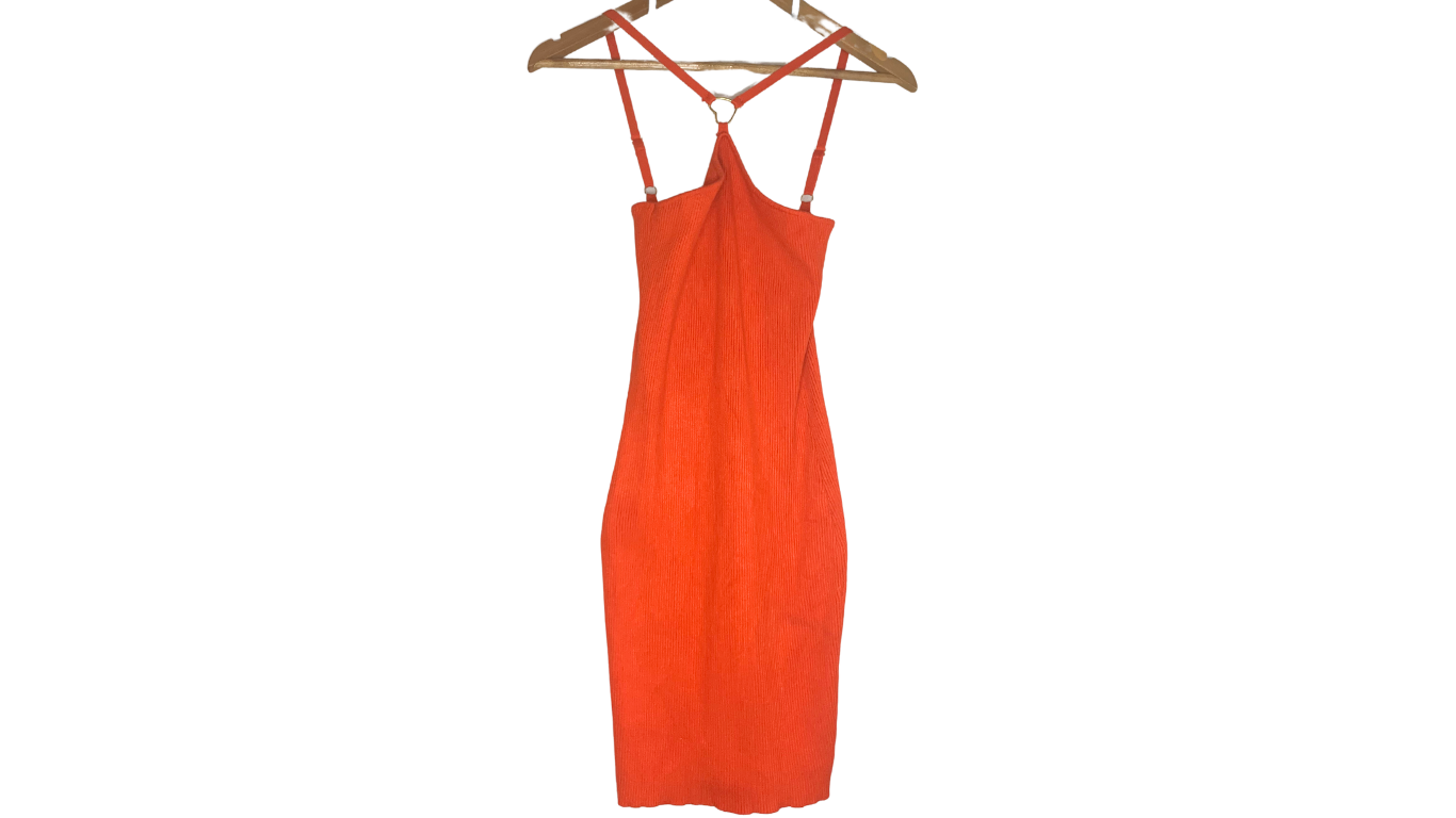 Women's Orange Strappy Bodycon Midi Dress, L
