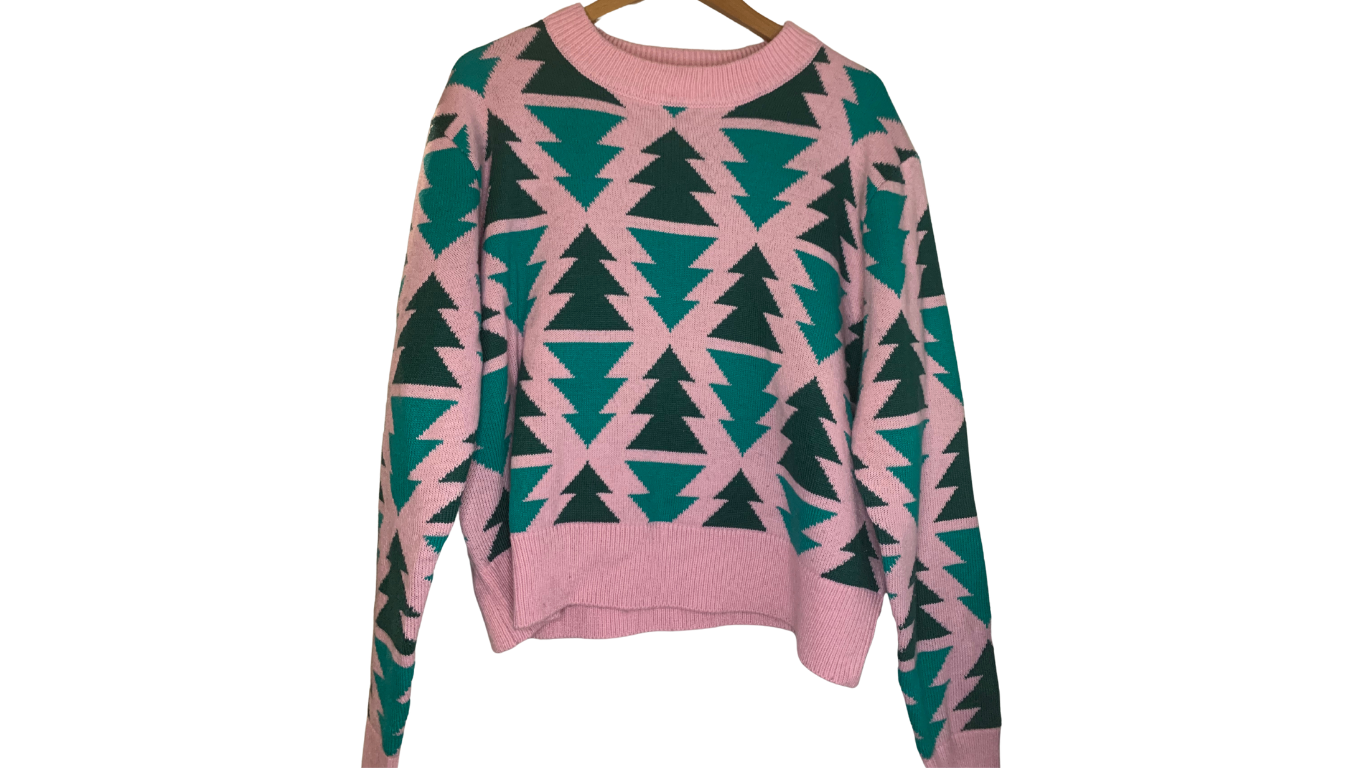 Festive Pink & Green Christmas Sweater, S