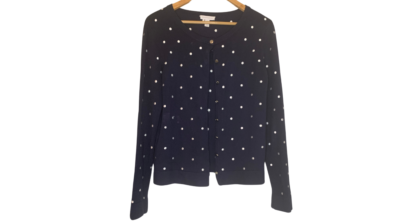Women’s Navy Blue Polka Dot Cardigan; M/L
