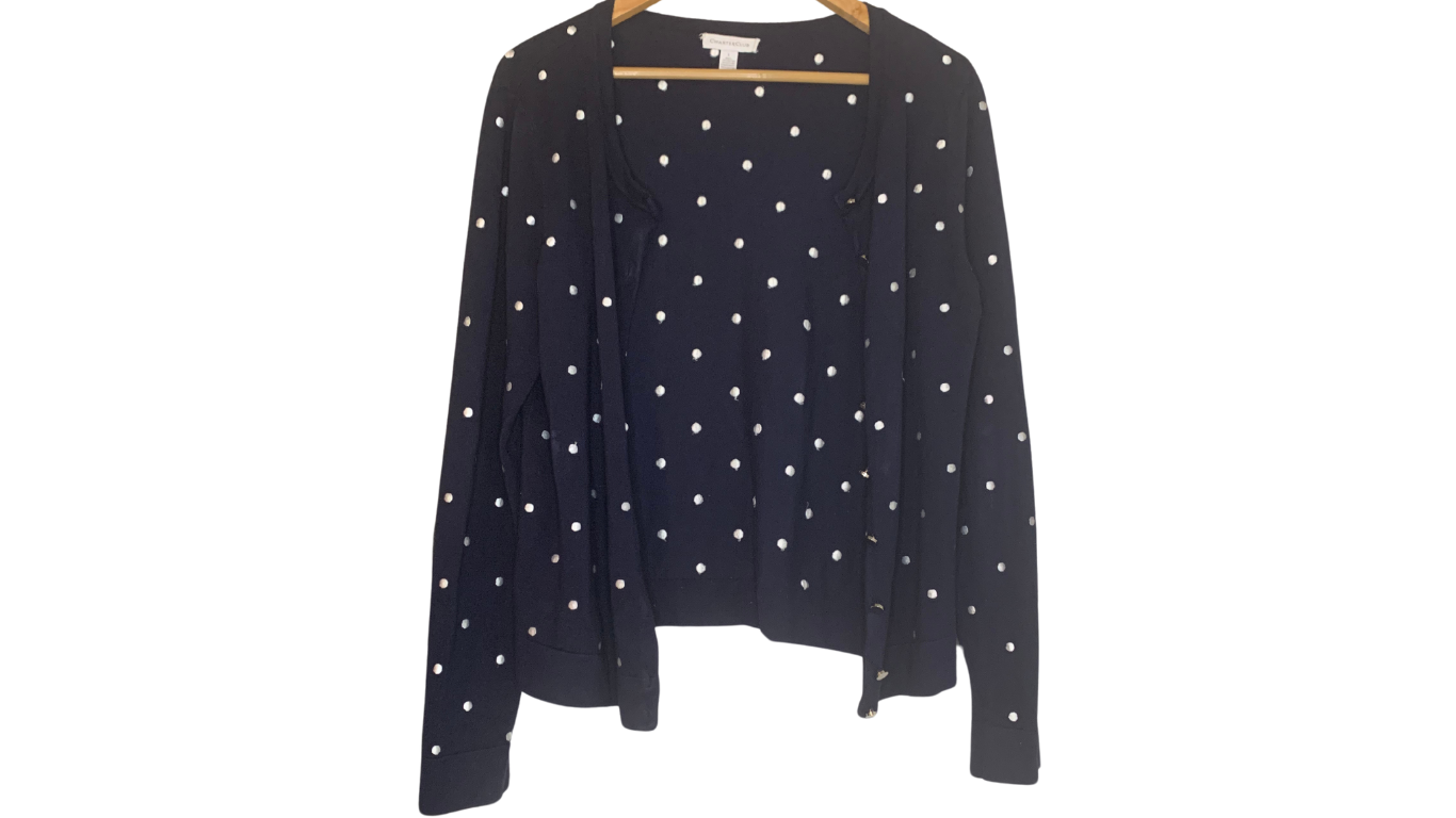 Women’s Navy Blue Polka Dot Cardigan; M/L