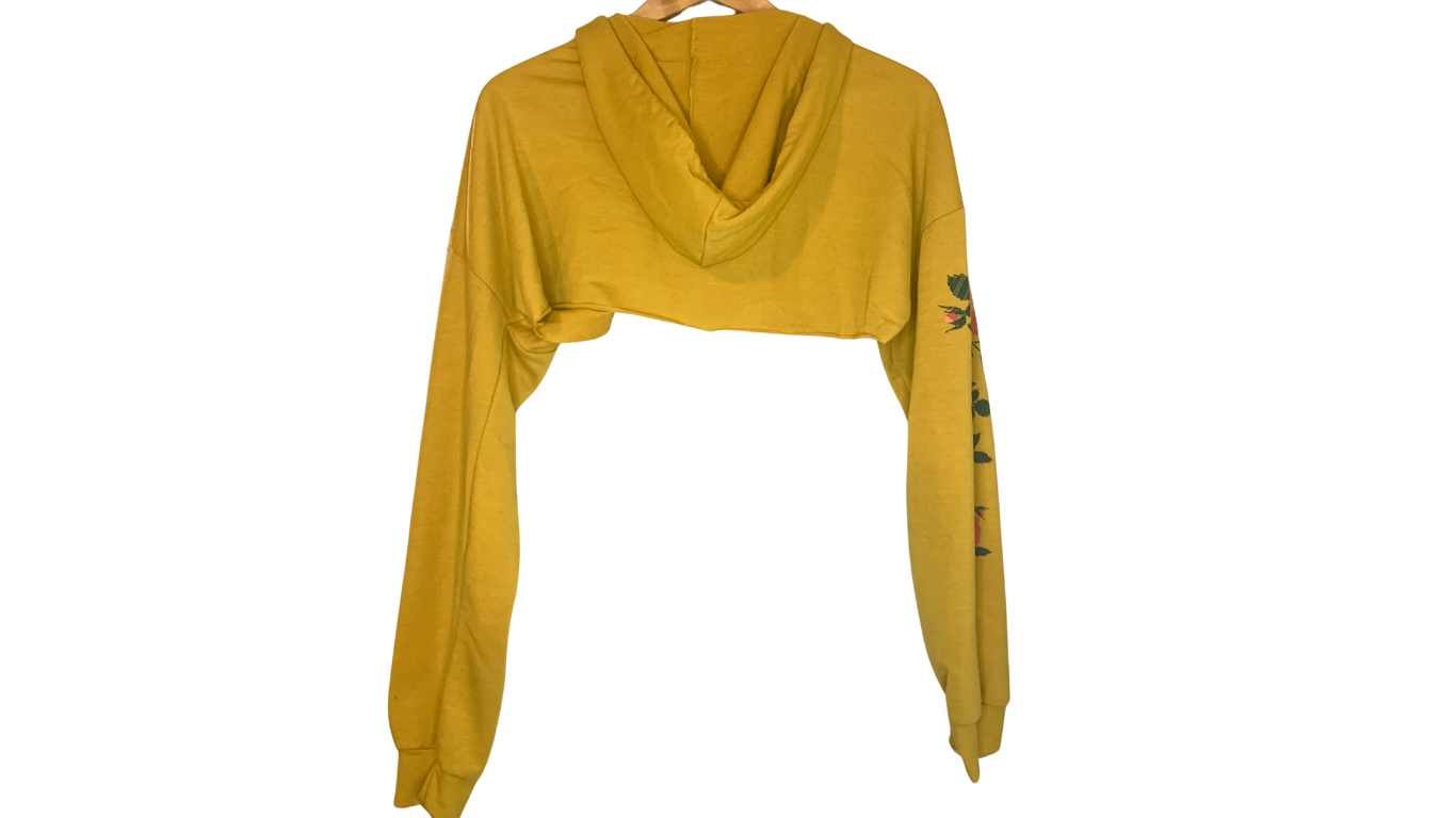 Floral Charm Cropped Hoodie in Mustard Yellow, M