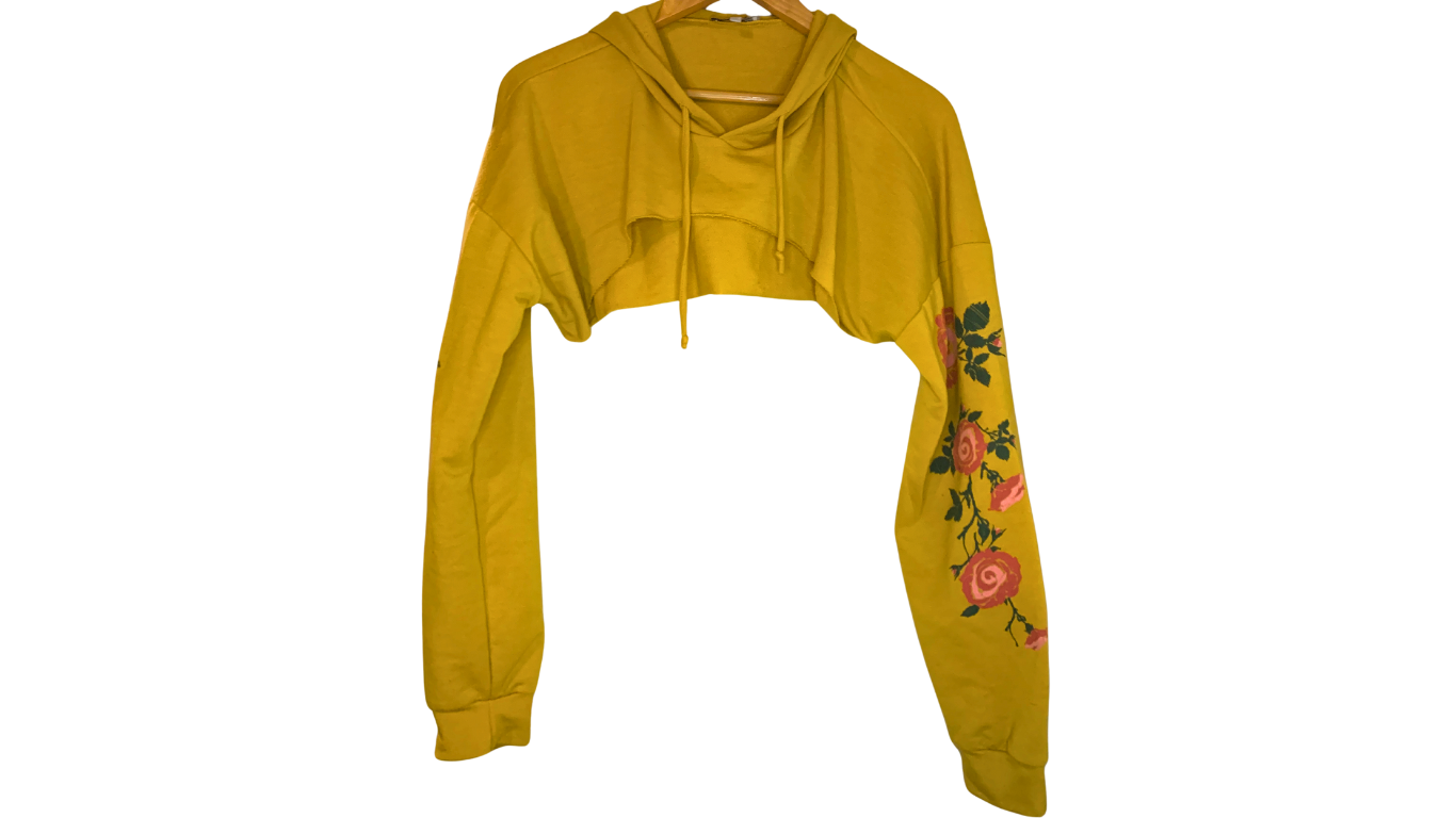Floral Charm Cropped Hoodie in Mustard Yellow, M