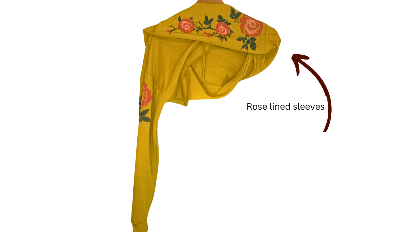 Floral Charm Cropped Hoodie in Mustard Yellow, M