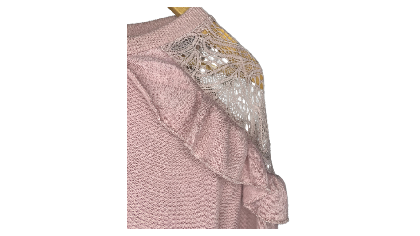 Blush Pink Lace Shoulder Sweater