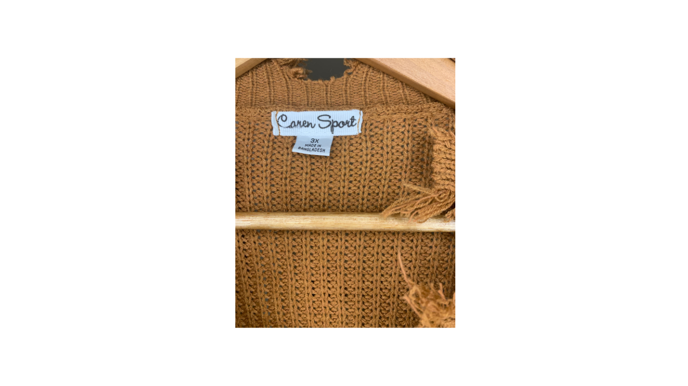 Distressed Rich Brown Fringe Sweater, 2X/3X