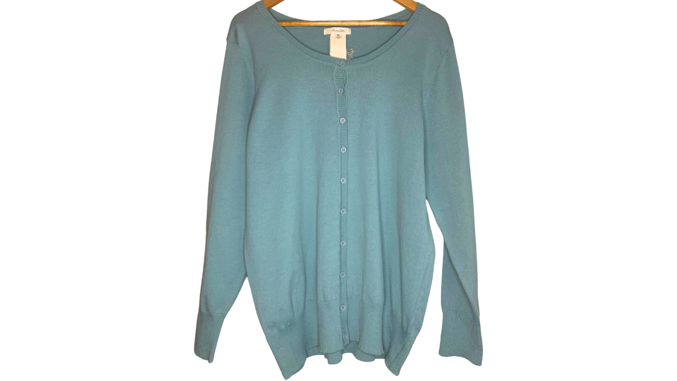 Soft Turquoise Button-Up Cardigan Sweater, 3XL