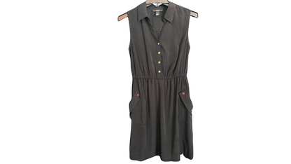 Sleeveless Black Romper with Waist Cinching Detail and Pockets; S
