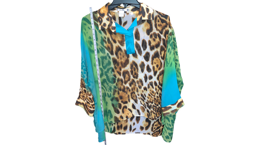 Wild Elegance: Leopard Print and Floral Fusion Blouse; L