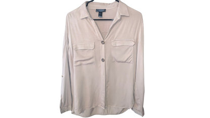 Classic Beige Button-Down Blouse for Women; S