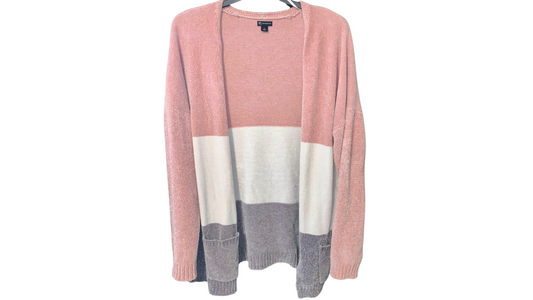 Women’s Tri-Color Block Open Front Cardigan; L