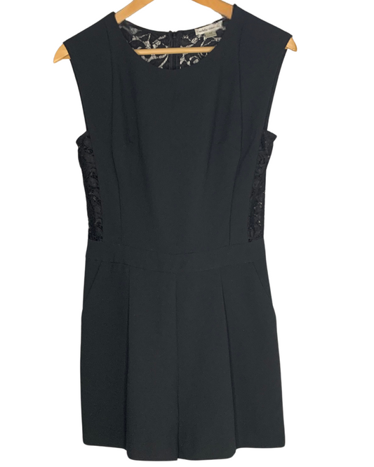 Lace-Trimmed Black Romper for Women; M