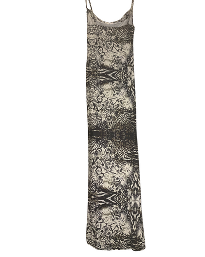 Black and White Patterned Spaghetti Strap Maxi Dress; 10 Tall
