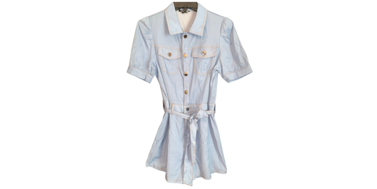 Light Blue Short-Sleeve Belted Romper; L