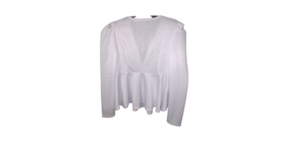 White V-Neck Blouse with Cinched Waist; L