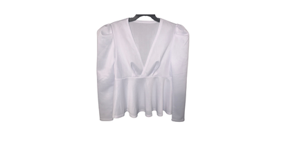 White V-Neck Blouse with Cinched Waist; L