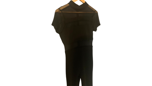 Sheer Black High-Neck Bodysuit, M