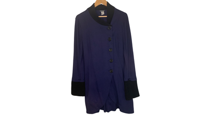 Navy Button-Front Cardigan with Wool Trim, M