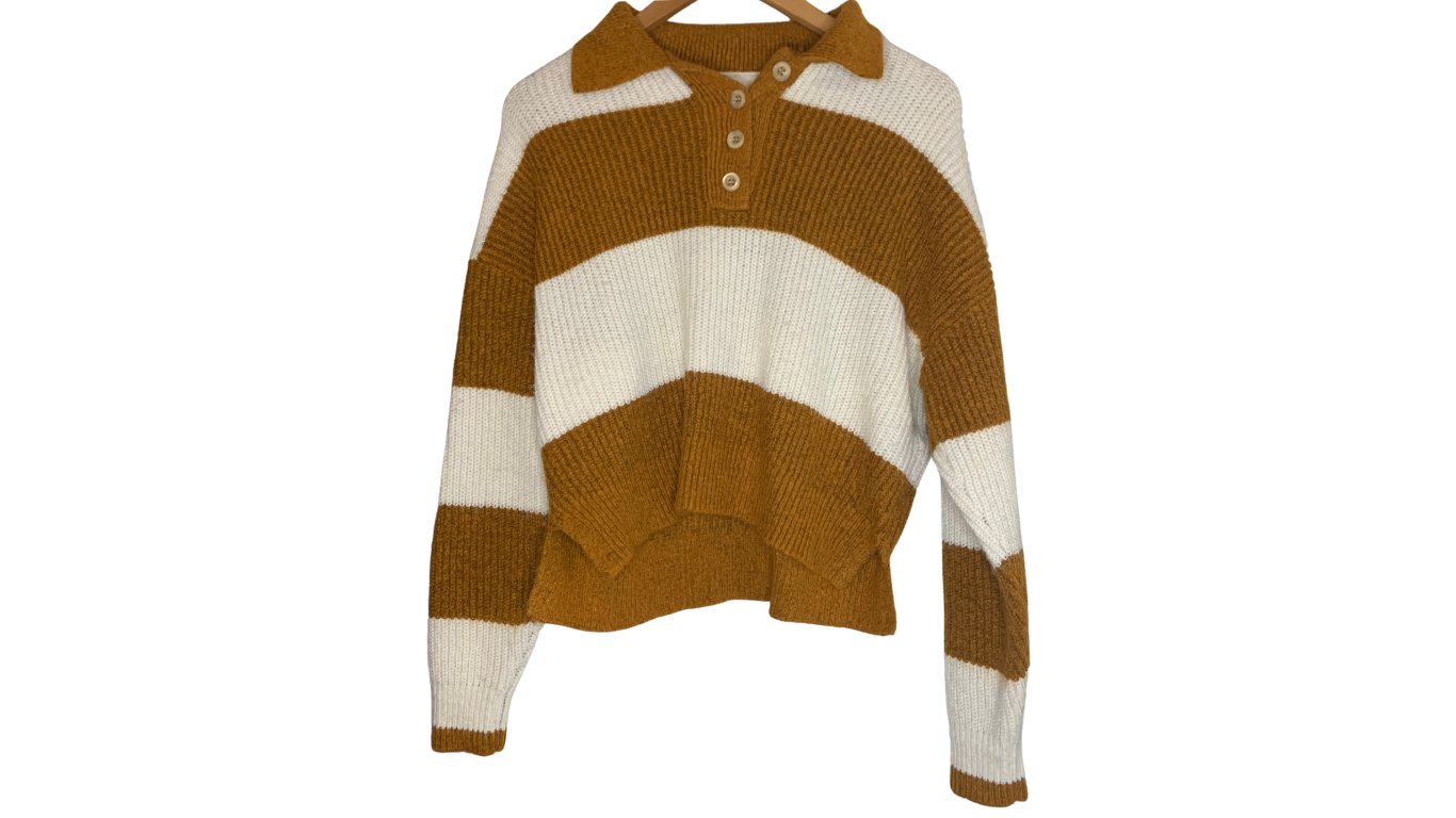 Coffee and Cream Sweater with Button Collar, L