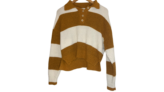 Coffee and Cream Sweater with Button Collar, L