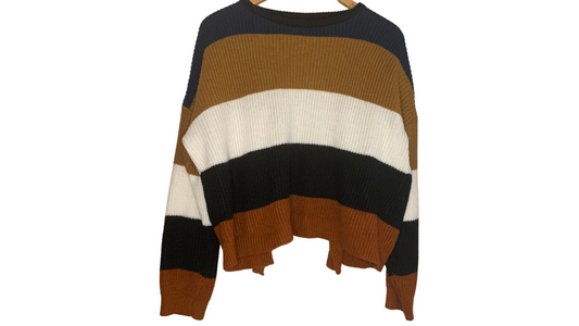 Chunky Multicolor Striped Knit Sweater, L
