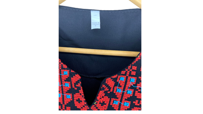Traditional Palestenian Black Embroidered Dress, XS