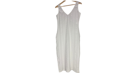 Elegant White Textured V-Neck Dress, L