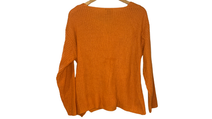 Vibrant Orange Cable Knit V-Neck Sweater, 2x/3x