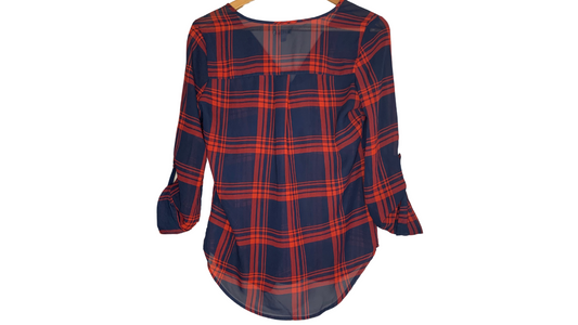 Plaid Roll-Tab Sleeve Shirt, S