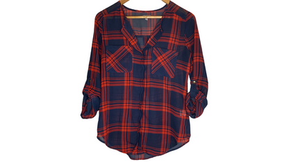 Plaid Roll-Tab Sleeve Shirt, S