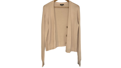 Classic Beige Button-Up Cardigan Sweater, M