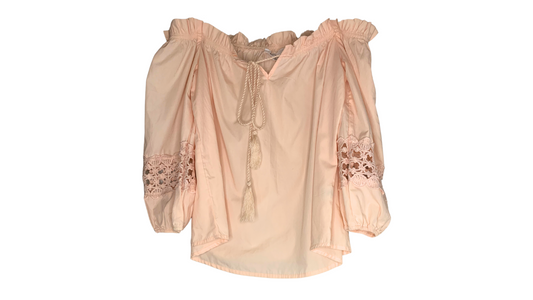 Pretty in Peach Blouse with Lace, M