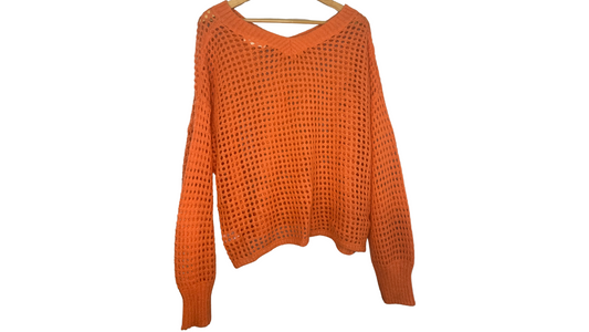 Vibrant Orange Open-Knit Sweater, L/XL