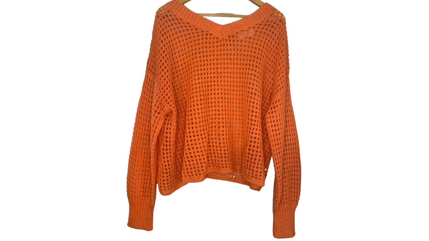 Vibrant Orange Open-Knit Sweater, L/XL