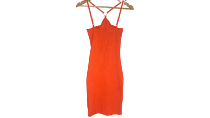 Women's Orange Strappy Bodycon Midi Dress, L