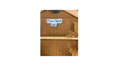 Distressed Rich Brown Fringe Sweater, 2X/3X
